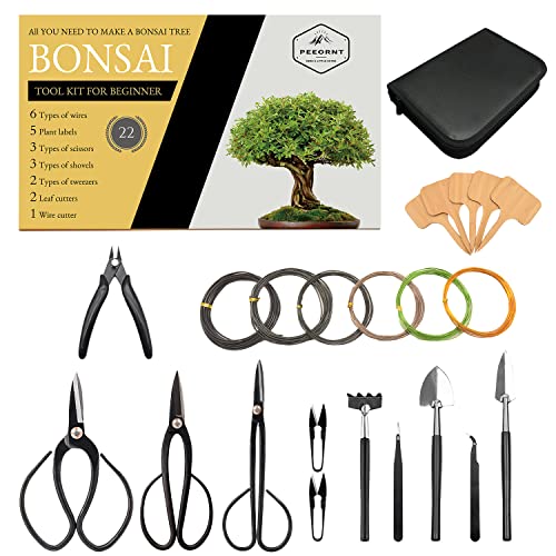 Bonsai Tree Tools Kit, 22 PCs Bonsai Tools Set High Carbon Steel Trimming Tools Set Include Pruning Shears, Cutters, Training Wires, Bonsai Grooming Care Kit for Beginner Gardening Gifts