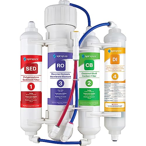 SpiroPure SP-RO400AQD 150 GPD RO DI Water Filter System for Aquariums, Reefs; 4-Stage Apartment RO Countertop Reverse Osmosis System with Deionization, Tankless