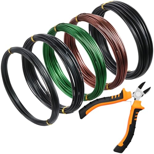 5 Roll Aluminum Bonsai Training Wire Tree 160 Feet Total with Bonsai Wire Cutter Anodized Wire 1/1.5/2.0 mm Training Wire for Holding Bonsai Branches Small Trunks