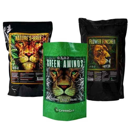 GreenGro Plant Food Bundle - Green Aminos & Nature's Brix & Flower Finisher (2lb Each) / Increase Yields & Improve Flavor Profile/Vital Plant Nutrients