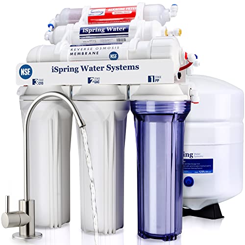 iSpring RCC7AK, NSF Certified 75 GPD, Alkaline 6-Stage Reverse Osmosis System, pH+ Remineralization RO Water Filter System Under Sink, Superb Taste Drinking Water Filter