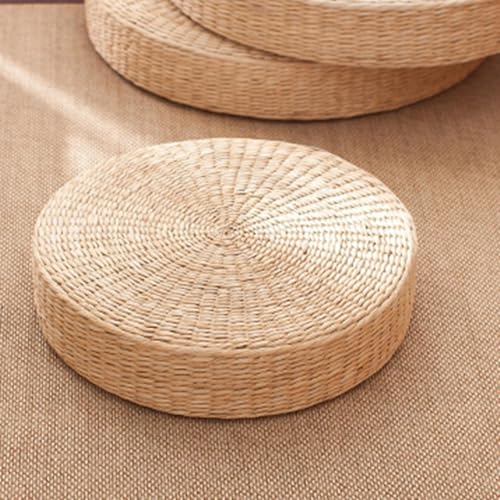 Tatami Floor Pillow Sitting Cushion, Round Pouf Floor Seat Cushion Hand-Woven Tatami Seat Cushion Floor Straw Mat Soft Yoga Mat for Outdoor Seat