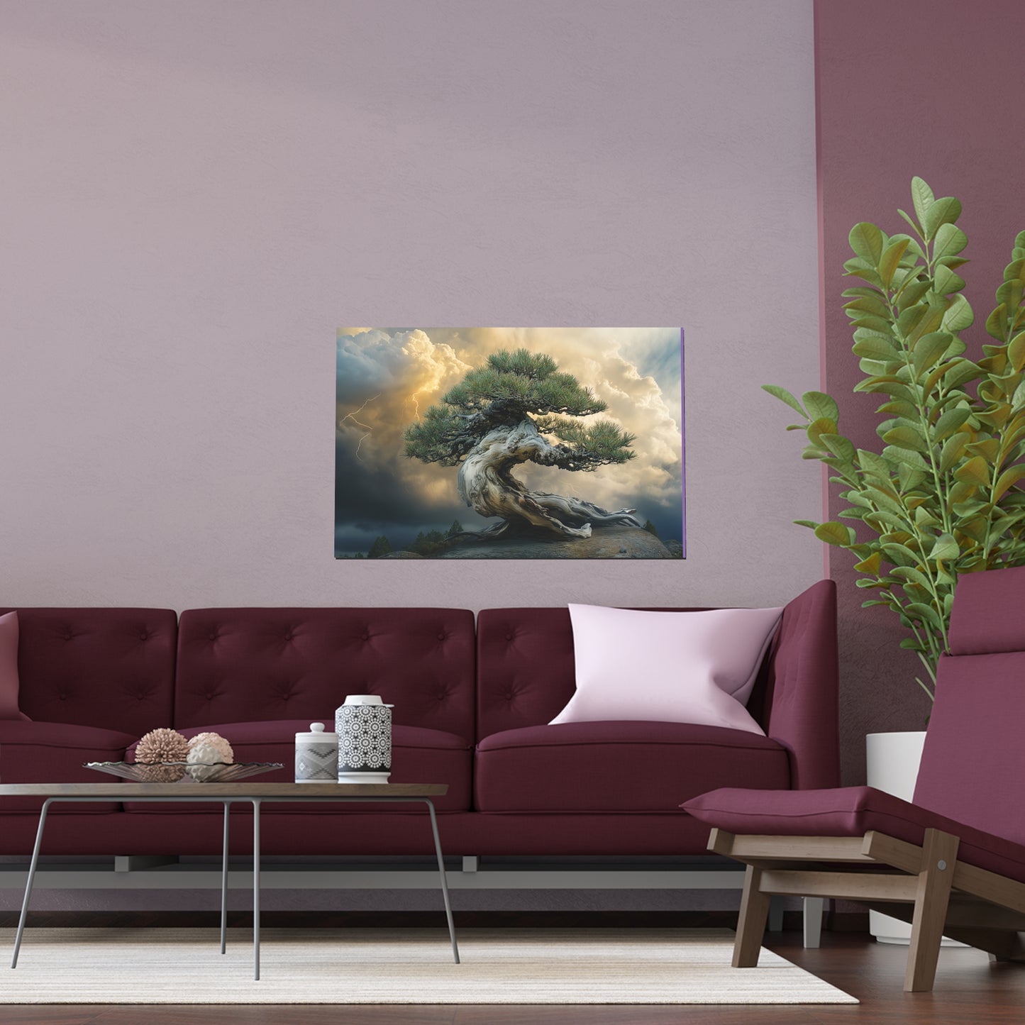 Bonsaitree in the Storm, Pinetree Bonsai Indoor and Outdoor Silk Posters