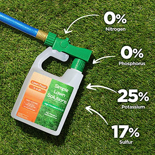 Simple Lawn Solutions - High Potassium Lawn Food Liquid Fertilizer 0-0-25 - Concentrated Spray - Turf Grass Vigor and Plant Hardiness - Summer and Fall - Any Grass Type (32 ounce)