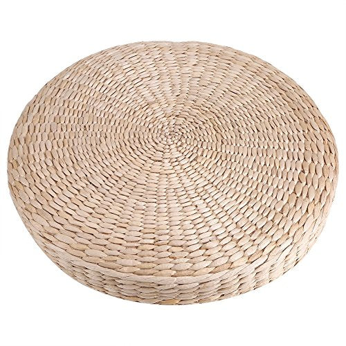 Ejoyous Tatami Seat Cushion, 15.75 x 2.36in Handmade Woven Straw Pouf Floor Seat Cushion Japanese Futon Round Knitted Meditation Pillow Cushion for Home Outdoor Decorative Seat