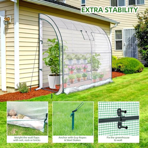 Lean to Greenhouse with 3-Tier Shelves: Ohuhu Portable Walk-in Wall Mounted Green House with Mesh Windows, 79"x39"x83" Reinforced Lean-to Wall Greenhouses with 2 Roll-Up Zipper Doors for Outdoors