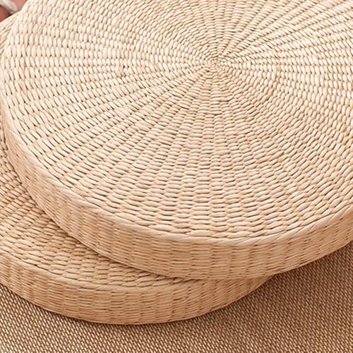 Tatami Floor Pillow Sitting Cushion, Round Pouf Floor Seat Cushion Hand-Woven Tatami Seat Cushion Floor Straw Mat Soft Yoga Mat for Outdoor Seat