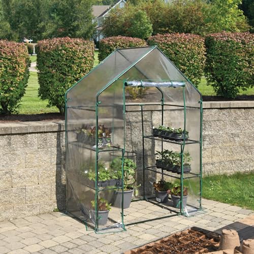 Miracle-Gro 4'8" x 29" x 6'5" All-Season Mini Walk-in Greenhouse with 4 Wire Shelves for Outdoors, Easy-Access and Durable, Translucent