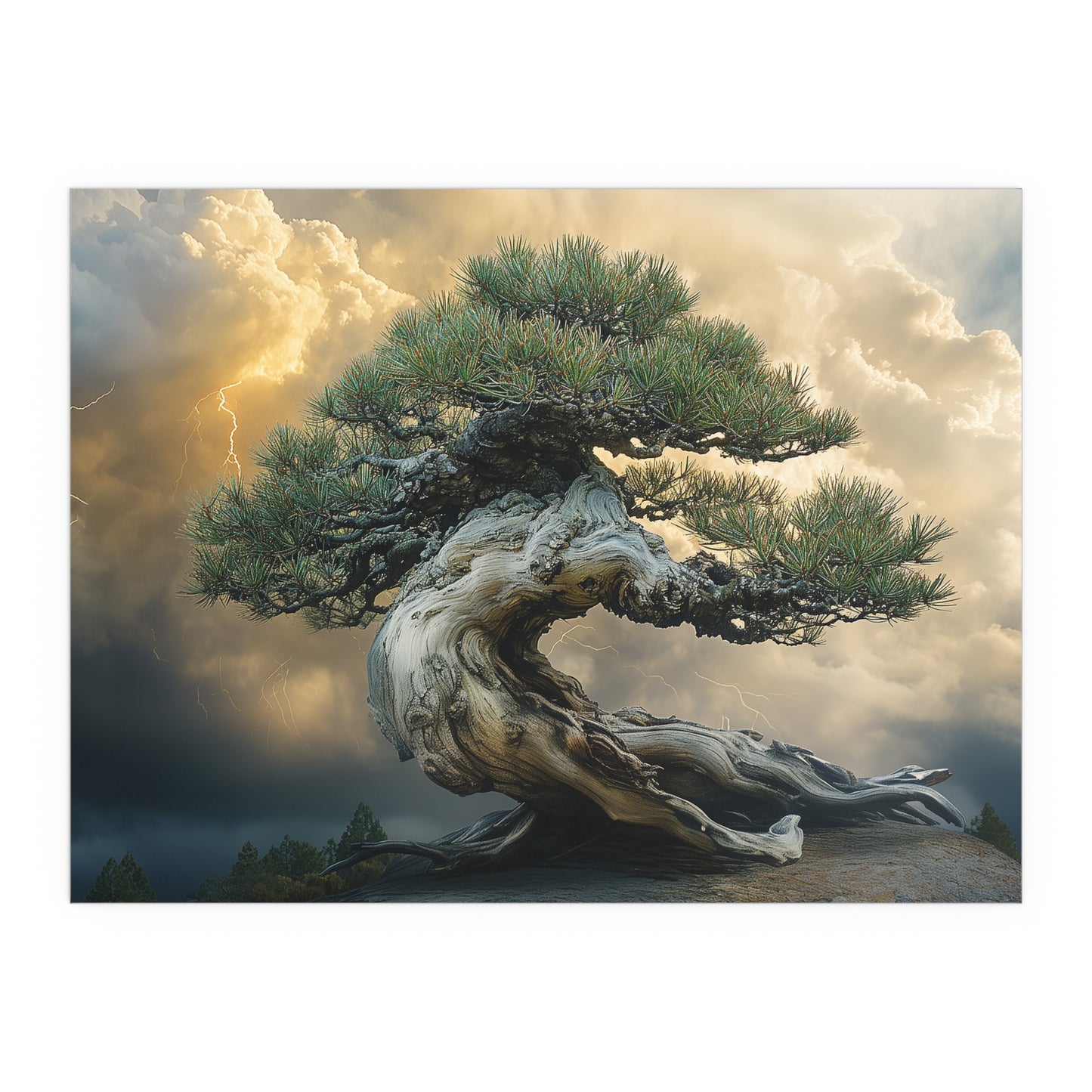 Bonsaitree in the Storm, Pinetree Bonsai Indoor and Outdoor Silk Posters