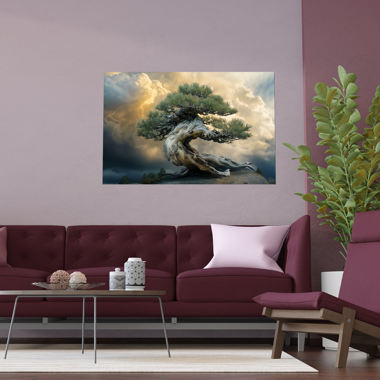 Bonsaitree in the Storm, Pinetree Bonsai Indoor and Outdoor Silk Posters