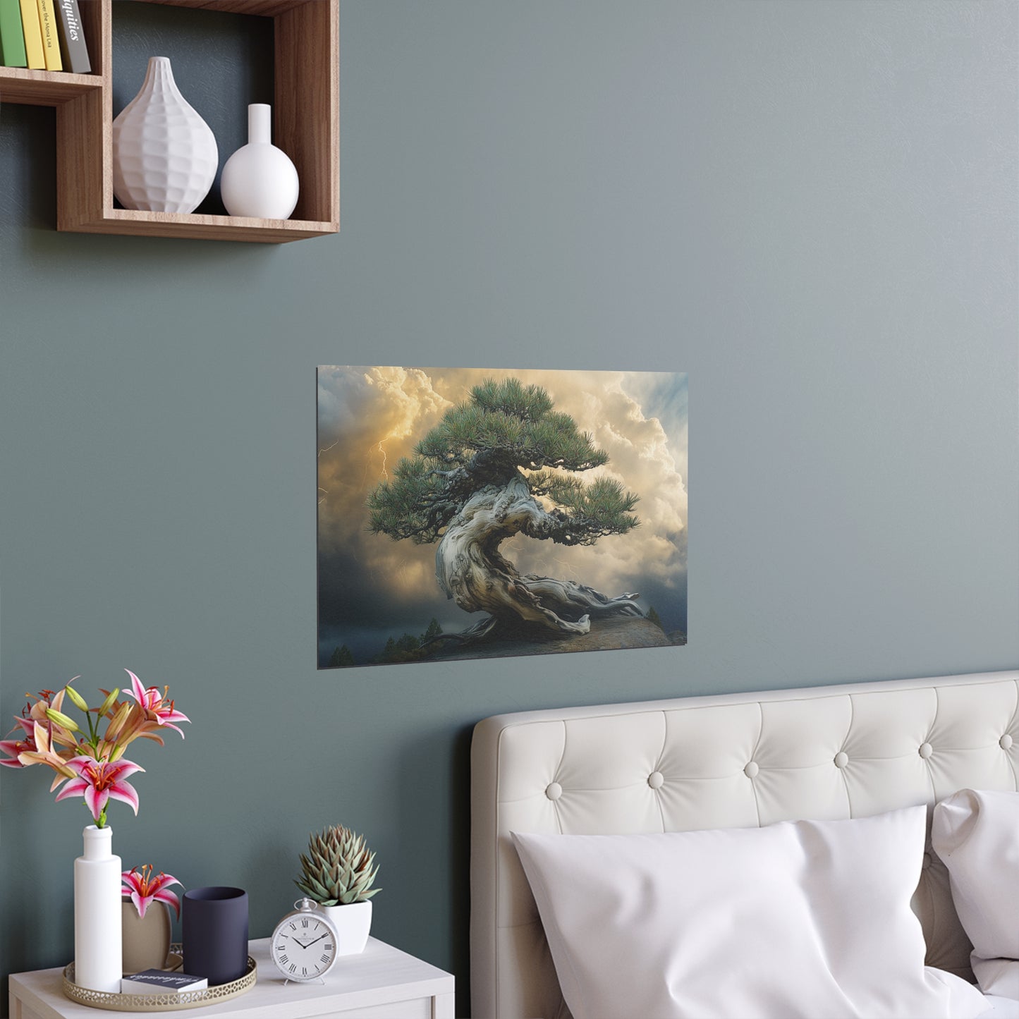 Bonsaitree in the Storm, Pinetree Bonsai Indoor and Outdoor Silk Posters