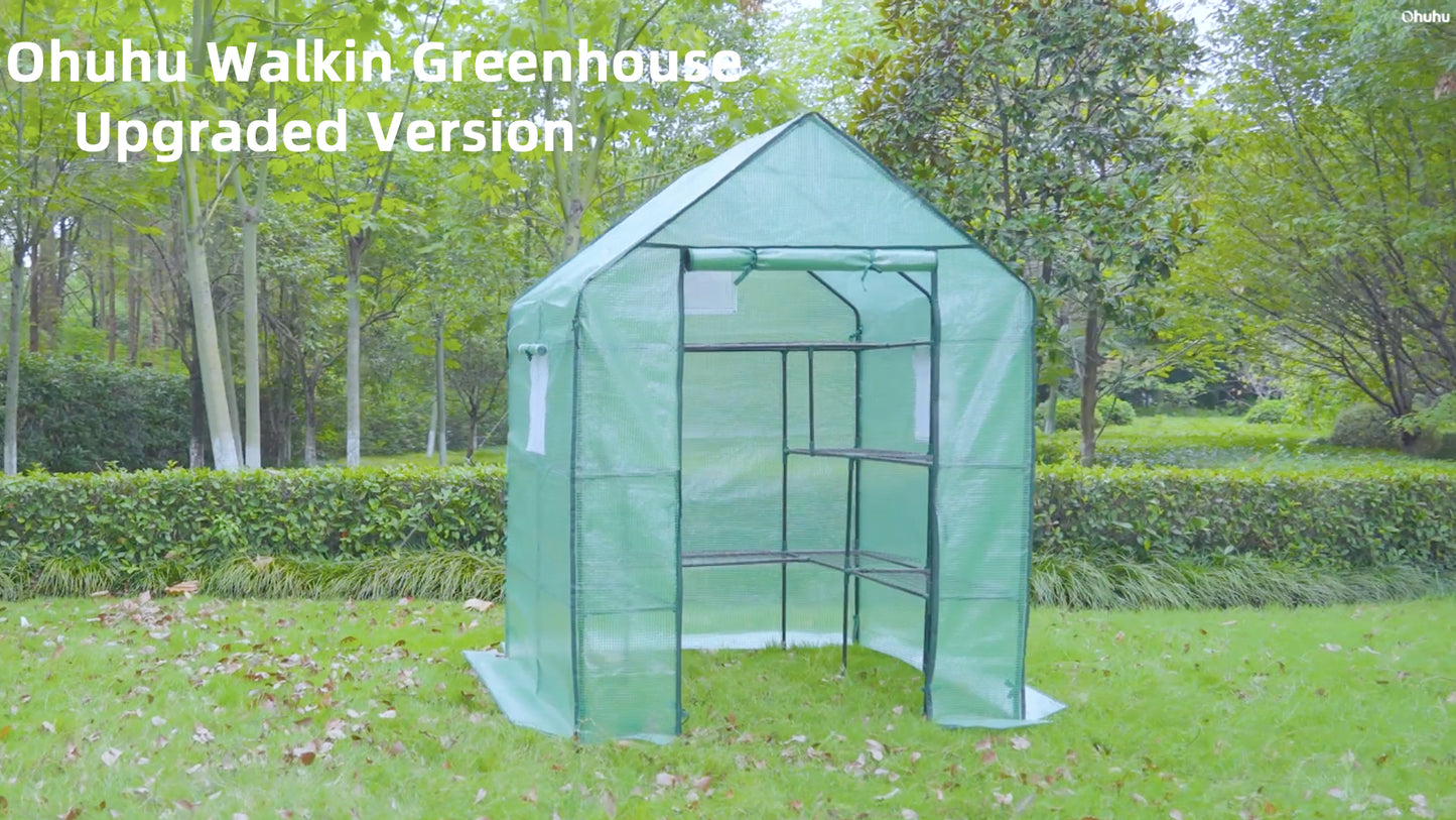 Greenhouse for Outdoors with Screen Windows, Ohuhu Upgraded 4 Tiers 11 Shelves Walk-in Greenhouses with Durable PE Cover, Outside Garden Plastic Green House with Ground Pegs & Ropes for Stability